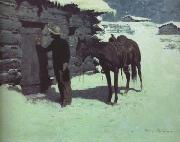 Frederic Remington The Belated Traveler (mk43) oil painting reproduction